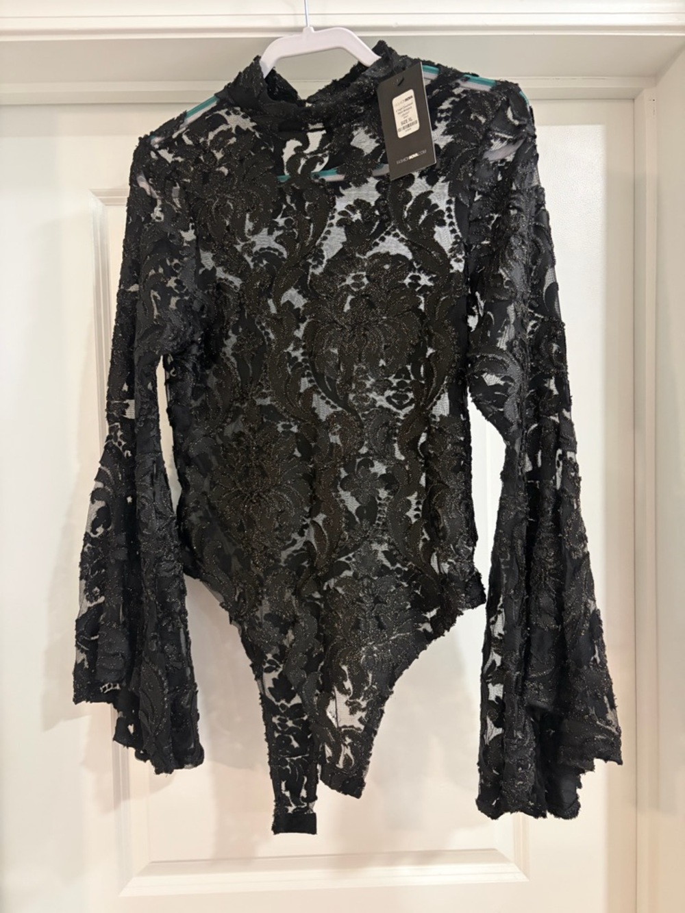 Fashion Nova Black Lace Mesh Bodysuit